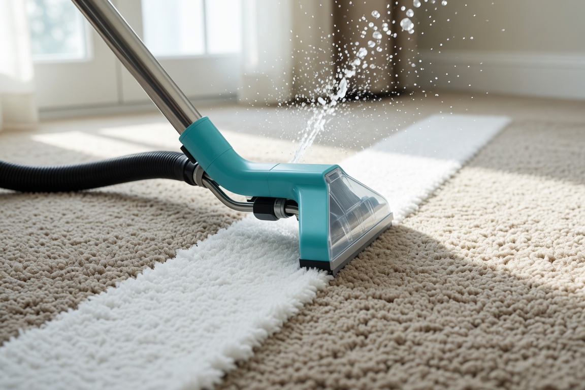 Carpet cleaning wand leaving a visibly cleaner stripe on plush carpet